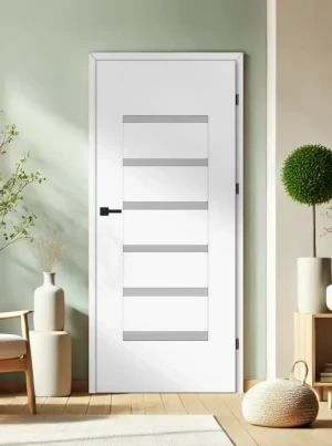 ZESTAW Skrzydło + ościeżnica drzwi wewnętrzne białe biały 70 80 90 przylgowe DRE ramiakowe przeszklone do pokoju zestaw z ościeżnicą regulowaną i klamką nowoczesne Reva