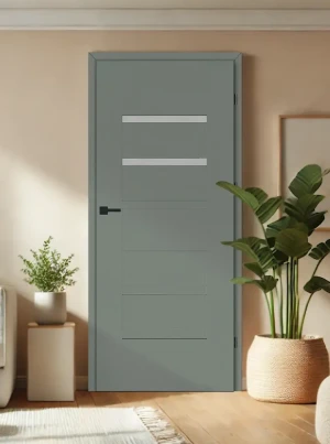 ZESTAW Skrzydło + ościeżnica drzwi wewnętrzne szałwia jasnozielone 70 80 90 przylgowe DRE ramiakowe przeszklone do łazienki zestaw z ościeżnicą regulowaną i klamką nowoczesne Reva