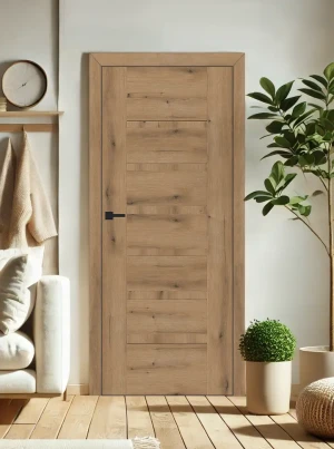 ZESTAW Skrzydło + ościeżnica drzwi wewnętrzne dąb naturalny dębowe drewno 70 80 90 bezprzylgowe DRE ramiakowe pełne do pokoju łazienki zestaw z ościeżnicą regulowaną i klamką nowoczesne Reva