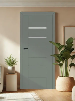 ZESTAW Skrzydło + ościeżnica drzwi wewnętrzne szałwia jasnozielone 70 80 90 bezprzylgowe DRE ramiakowe przeszklone do łazienki zestaw z ościeżnicą regulowaną i klamką nowoczesne Reva