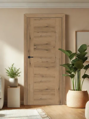 ZESTAW Skrzydło + ościeżnica drzwi wewnętrzne dąb naturalny dębowe drewno 70 80 90 bezprzylgowe DRE ramiakowe pełne do pokoju łazienki zestaw z ościeżnicą regulowaną i klamką nowoczesne Auri