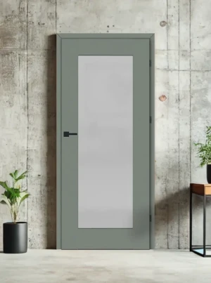ZESTAW Skrzydło + ościeżnica drzwi wewnętrzne szałwia jasnozielone 70 80 90 przylgowe DRE ramiakowe przeszklone do pokoju zestaw z ościeżnicą regulowaną i klamką nowoczesne Estra