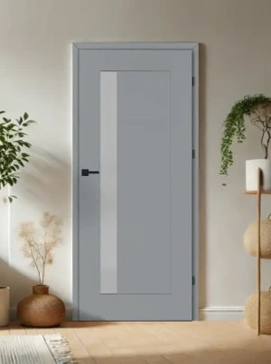 ZESTAW Skrzydło + ościeżnica drzwi wewnętrzne jasnoszary szare popielate 70 80 90 przylgowe DRE ramiakowe przeszklone do pokoju zestaw z ościeżnicą regulowaną i klamką nowoczesne Estra