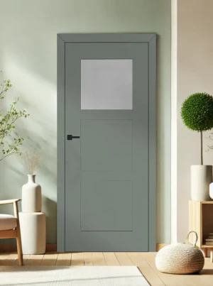 ZESTAW Skrzydło + ościeżnica drzwi wewnętrzne szałwia jasnozielone 70 80 90 bezprzylgowe DRE ramiakowe przeszklone do łazienki zestaw z ościeżnicą regulowaną i klamką nowoczesne Estra