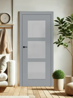 ZESTAW Skrzydło + ościeżnica drzwi wewnętrzne jasnoszary szare popielate 70 80 90 bezprzylgowe DRE ramiakowe przeszklone do pokoju zestaw z ościeżnicą regulowaną i klamką nowoczesne Estra