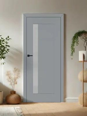 ZESTAW Skrzydło + ościeżnica drzwi wewnętrzne jasnoszary szare popielate 70 80 90 bezprzylgowe DRE ramiakowe przeszklone do pokoju zestaw z ościeżnicą regulowaną i klamką nowoczesne Estra