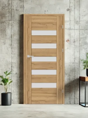 ZESTAW Skrzydło + ościeżnica drzwi wewnętrzne Erkado Magnolia 1 PREMIUM - przylgowe ramiakowe drzwi do pokoju klasyczne przeszklone z szybą eleganckie