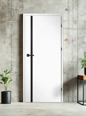 ZESTAW Skrzydło + ościeżnica drzwi wewnętrzne Erkado Altamura LUX 220 PREMIUM - przylgowe czarna intarsja drzwi do pokoju i łazienki nowoczesne elegan