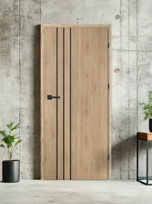 ZESTAW Skrzydło + ościeżnica drzwi wewnętrzne Erkado Altamura LUX 203 PREMIUM - przylgowe czarna intarsja drzwi do pokoju i łazienki nowoczesne elegan