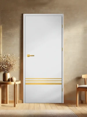 ZESTAW Skrzydło + ościeżnica drzwi wewnętrzne Erkado Altamura LUX 418 PREMIUM - przylgowe złota intarsja drzwi do pokoju i łazienki nowoczesne eleganc