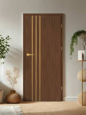 ZESTAW Skrzydło + ościeżnica drzwi wewnętrzne Erkado Altamura LUX 403 PREMIUM - przylgowe złota intarsja drzwi do pokoju i łazienki nowoczesne eleganc
