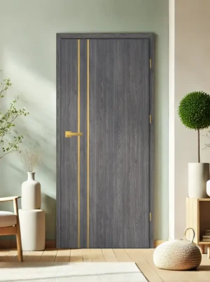 ZESTAW Skrzydło + ościeżnica drzwi wewnętrzne Erkado Altamura LUX 404 PREMIUM - przylgowe złota intarsja drzwi do pokoju i łazienki nowoczesne eleganc
