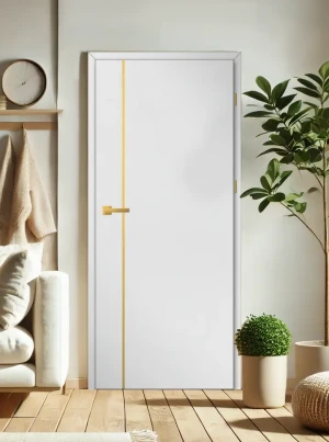 ZESTAW Skrzydło + ościeżnica drzwi wewnętrzne Erkado Altamura LUX 412 PREMIUM - przylgowe złota intarsja drzwi do pokoju i łazienki nowoczesne eleganc