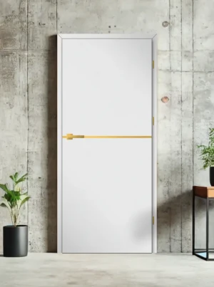 ZESTAW Skrzydło + ościeżnica drzwi wewnętrzne Erkado Altamura LUX 414 PREMIUM - przylgowe złota intarsja drzwi do pokoju i łazienki nowoczesne eleganc