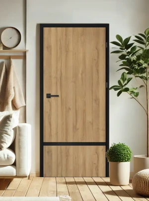 ZESTAW Skrzydło + ościeżnica drzwi wewnętrzne Erkado Altamura Loft LUX 217 PREMIUM - przylgowe czarna ościeżnica czarna intarsja drzwi do pokoju i łaz