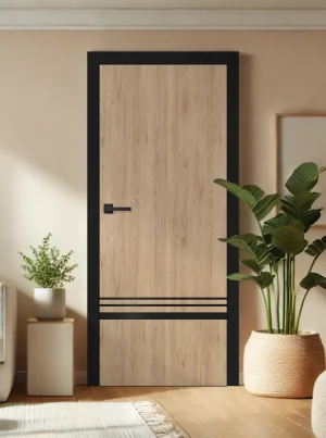 ZESTAW Skrzydło + ościeżnica drzwi wewnętrzne Erkado Altamura Loft LUX 218 PREMIUM - bezprzylgowe czarna ościeżnica czarna intarsja drzwi do pokoju i