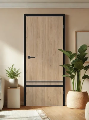 ZESTAW Skrzydło + ościeżnica drzwi wewnętrzne Erkado Altamura Loft LUX 218 PREMIUM - przylgowe czarna ościeżnica czarna intarsja drzwi do pokoju i łaz