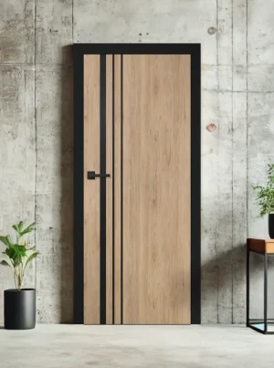 ZESTAW Skrzydło + ościeżnica drzwi wewnętrzne Erkado Altamura Loft LUX 221 PREMIUM - bezprzylgowe czarna ościeżnica czarna intarsja drzwi do pokoju i