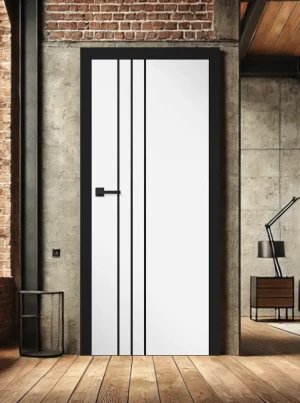 ZESTAW Skrzydło + ościeżnica drzwi wewnętrzne Erkado Altamura Loft LUX 203 PREMIUM - bezprzylgowe czarna ościeżnica czarna intarsja drzwi do pokoju i