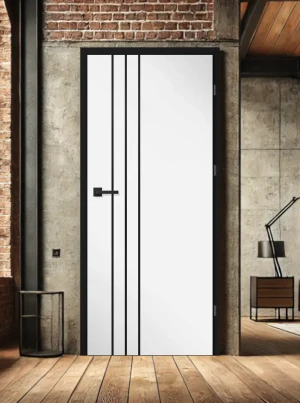 ZESTAW Skrzydło + ościeżnica drzwi wewnętrzne Erkado Altamura Loft LUX 203 PREMIUM - przylgowe czarna ościeżnica czarna intarsja drzwi do pokoju i łaz