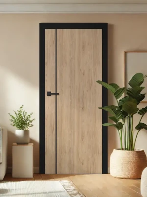 ZESTAW Skrzydło + ościeżnica drzwi wewnętrzne Erkado Altamura Loft LUX 212 PREMIUM - bezprzylgowe czarna ościeżnica czarna intarsja drzwi do pokoju i