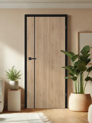 ZESTAW Skrzydło + ościeżnica drzwi wewnętrzne Erkado Altamura Loft LUX 212 PREMIUM - przylgowe czarna ościeżnica czarna intarsja drzwi do pokoju i łaz