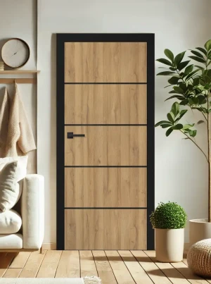 ZESTAW Skrzydło + ościeżnica drzwi wewnętrzne Erkado Altamura Loft LUX 207 PREMIUM - bezprzylgowe czarna ościeżnica czarna intarsja drzwi do pokoju i