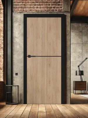 ZESTAW Skrzydło + ościeżnica drzwi wewnętrzne Erkado Altamura Loft LUX 214 PREMIUM - bezprzylgowe czarna ościeżnica czarna intarsja drzwi do pokoju i