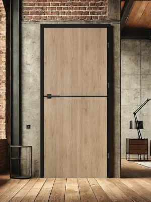 ZESTAW Skrzydło + ościeżnica drzwi wewnętrzne Erkado Altamura Loft LUX 214 PREMIUM - przylgowe czarna ościeżnica czarna intarsja drzwi do pokoju i łaz