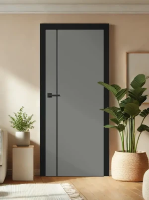 ZESTAW Skrzydło + ościeżnica drzwi wewnętrzne Erkado Altamura Loft LUX 212 CPL - bezprzylgowe czarna ościeżnica czarna intarsja drzwi do pokoju i łazi