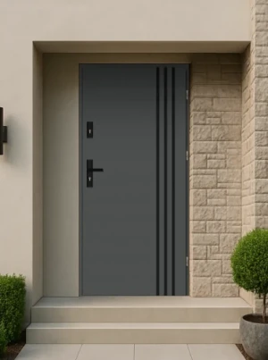 Outlet - NOWE - antracyt ciemny 100 prawe - Linea Black Termo - grubość skrzydła 72mm, ościeżnica ciepła drewniano - stalowa, Ud=1,1 - drzwi zewnętrzn