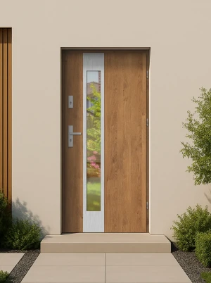 Cameleo MaxTerm Termo z klamką komplet z ościeżnicą z szybą lustro weneckie energooszczędne drzwi zewnętrzne do domu U 1.1 polskie 80 90 100