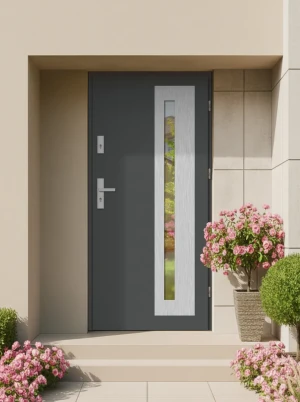 Lumo MaxTerm Termo z klamką komplet z ościeżnicą z szybą lustro weneckie energooszczędne drzwi zewnętrzne do domu U 1.1 polskie 80 90 100