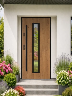 LOFT Aluminiowo-stalowe drzwi wejściowe Antracyt 100 90 czarna ościeżnica czarna antaba pochwyt uchwyt industrialne szyba lustro Anolis LOFT SZYBA