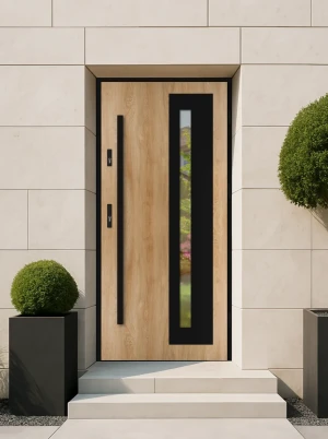 LOFT Aluminiowo-stalowe drzwi wejściowe Antracyt 100 90 czarna ościeżnica czarna antaba pochwyt uchwyt industrialne szyba lustro Lumo LOFT SZYBA