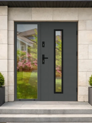 Nowoczesne Drzwi z dostawką Anolis BLACK Antracyt | Stalowo - Aluminiowe | z czarną klamką