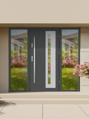 Lumo Premium z antabą i ramką nowoczesne energooszczędne polskie drzwi wejściowe z doświetlami z lustrem weneckim 160 170 180 190