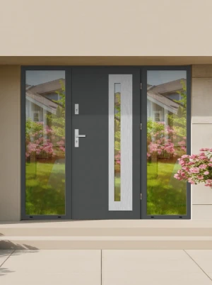 Lumo Premium z klamką i ramką nowoczesne energooszczędne polskie drzwi wejściowe z doświetlami z lustrem weneckim 160 170 180 190