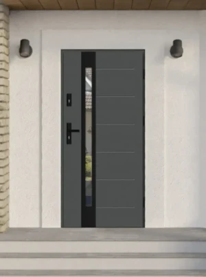 Outlet - NOWE - antracyt ciemny 90 prawe - Slim Black Termo 4 - przylgowe, grubość skrzydła 72mm, ciepła ościeżnica drewniano-stalowa, lustro weneckie