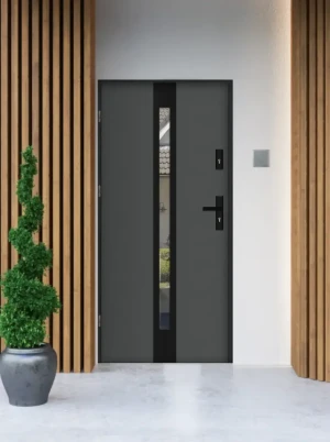 Outlet - NOWE - antracyt ciemny 90 lewe - Apis Black Termo 4 - przylgowe, grubość skrzydła 72mm, ciepła ościeżnica drewniano-stalowa, lustro weneckie,