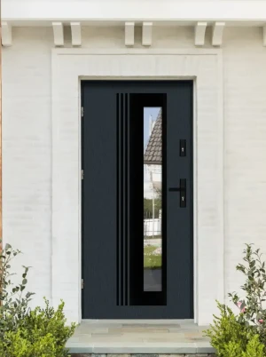 Outlet - NOWE - antracyt drewnopodobny 80 lewe - Varius Black Termo 4 przylgowe - grubość skrzydła 72mm, ościeżnica ciepła drewniano - stalowa - drzwi