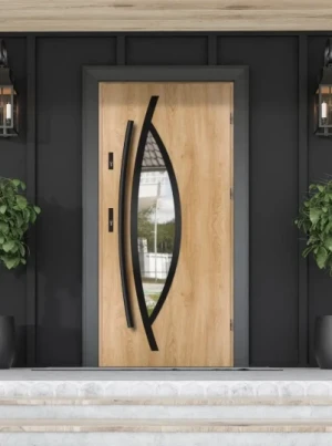 OUTLET - NOWE - 90 prawe dąb turner Pogona Black Premium z antabą, przeszklenie lustro weneckie - drzwi zewnętrzne z dostawką boczną. Wyprzedaż. Okazj