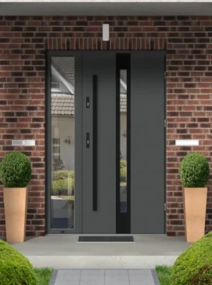 OUTLET - NOWE - 90 prawe antracyt ciemny Apis Black Premium PUR z antabą, przeszklenie lustro weneckie - drzwi zewnętrzne z dostawką boczną. Wyprzedaż