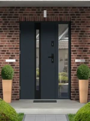 OUTLET - NOWE - 100 lewe antracyt drewnopodobny Apis Black Premium PUR - drzwi zewnętrzne z dostawką boczną. Wyprzedaż. Krótki termin realizacji. (M14