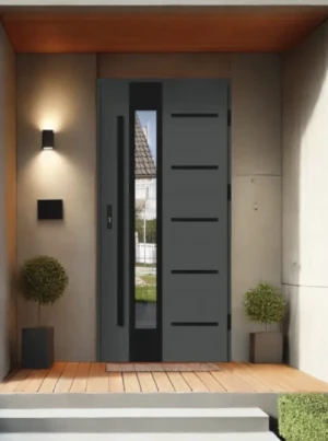 OUTLET - POEKSPOZYCYJNE - drzwi pasywne 90 prawe antracyt ciemny Uta Black Master - drzwi zewnętrzne, okazja, od ręki, wyprzedaż(E71)