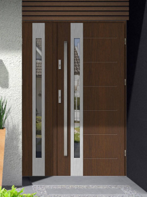 Dwuskrzydłowe grube 72mm ciepła ościeżnica drewno-stal podwójne drzwi zewnętrznena wymiar dopasowaneszerokie funkcjonalne nowoczesne eleganckieSlim INOX