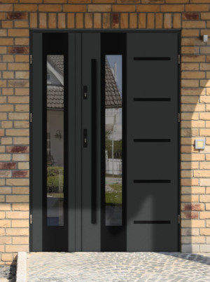 Dwuskrzydłowe grube 72mm ciepła ościeżnica drewno-stal podwójne drzwi zewnętrznena wymiar dopasowaneszerokie funkcjonalne nowoczesne eleganckieUta BLACK