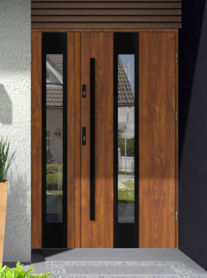 Papua Black Duo72 drzwi zewnętrzne dwuskrzydłowe z czarną antabą