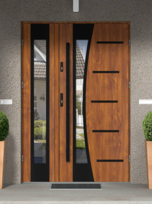 Dwuskrzydłowe grube 72mm ciepła ościeżnica drewno-stal podwójne drzwi zewnętrznena wymiar dopasowaneszerokie funkcjonalne nowoczesne eleganckieAgama BLACK