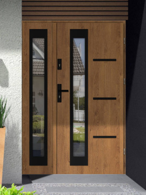 Dwuskrzydłowe grube 72mm ciepła ościeżnica drewno-stal podwójne drzwi zewnętrznena wymiar dopasowaneszerokie funkcjonalne nowoczesne eleganckieGreca BLACK